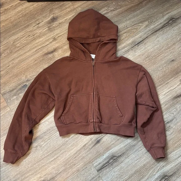 Aritzia/TNA Cropped Brown Zip-Up Hoodie - Picture 2 of 6
